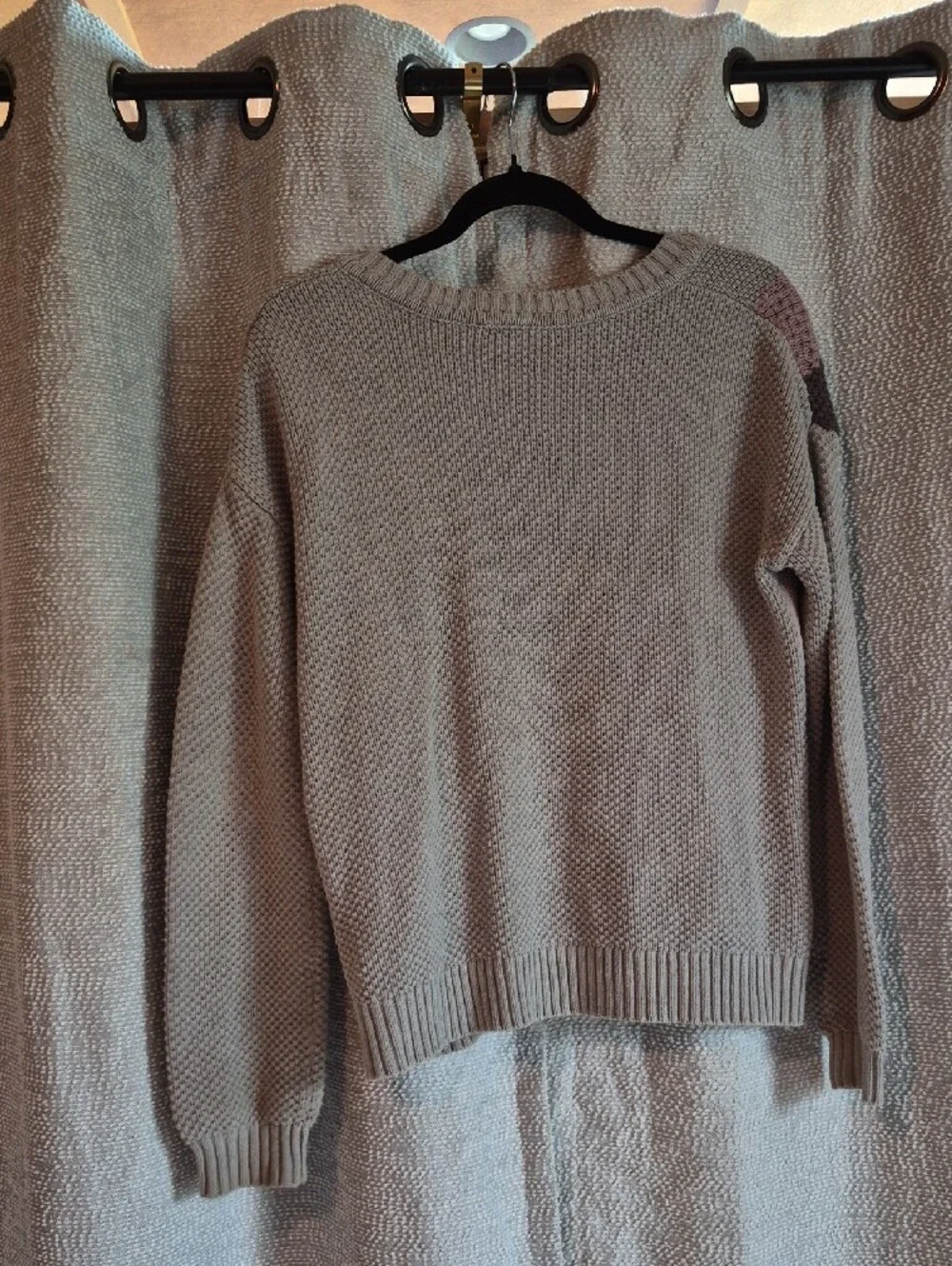 Women's V-Neck Chevron Colorblock Sweater - Gray and Pink